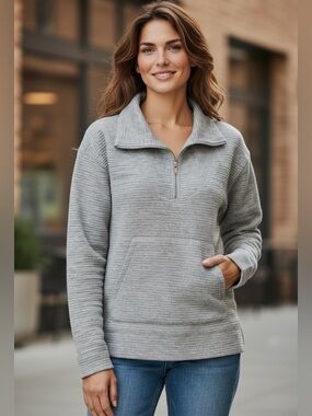Kirkland Signature Ladies Ottoman Half Zip Sweatshirt Grey L NWT